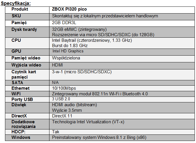 ZOTAC zmniejsza mini-PC - ZBOX PI320 pico