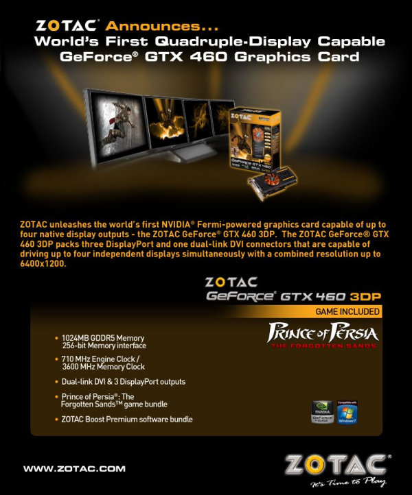 ZOTAC GeForce GTX 460 z obsug czterech wywietlaczy