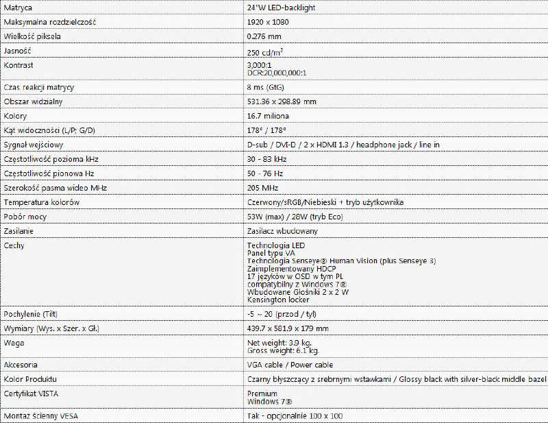 BenQ E2430 – 24 calowy monitor z matryc VA 