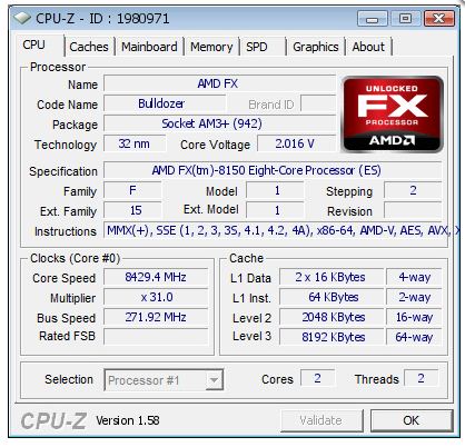8 rdzeniowy Bulldozer podkrcony do 8429 MHz