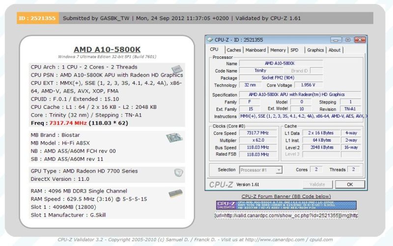 AMD A-10 5800K wykrcony do 7317 MHz