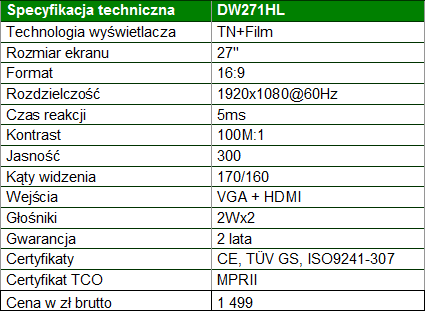 Monitor Acer DW271HL WiView