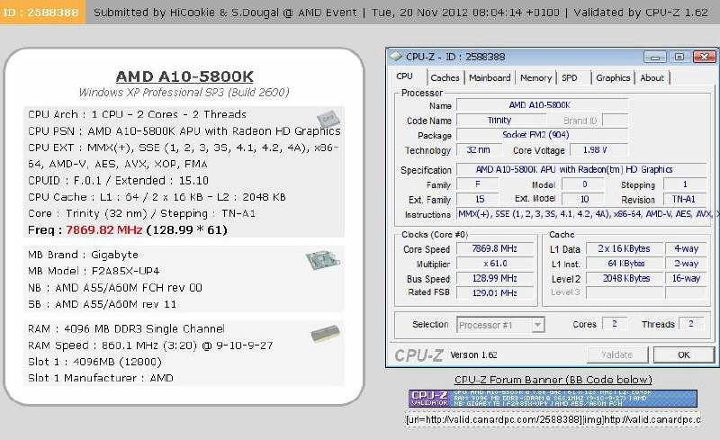 AMD 5800K A10 - 7.86GHz przekroczone na Gigabyte