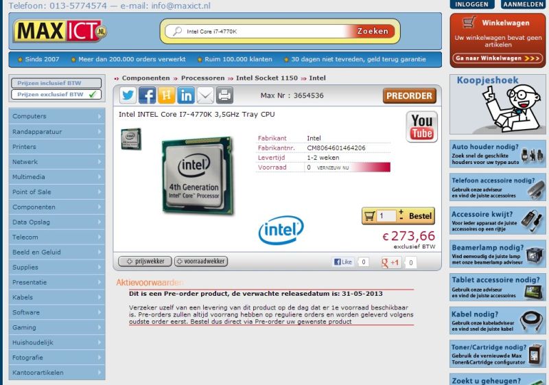 Pierwsze sztuki i7 4770K dostpne w przedsprzeday