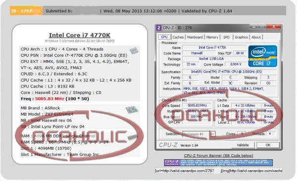 Intel Core i7 4770K - 5GHz przy napiciu 0.9V ??