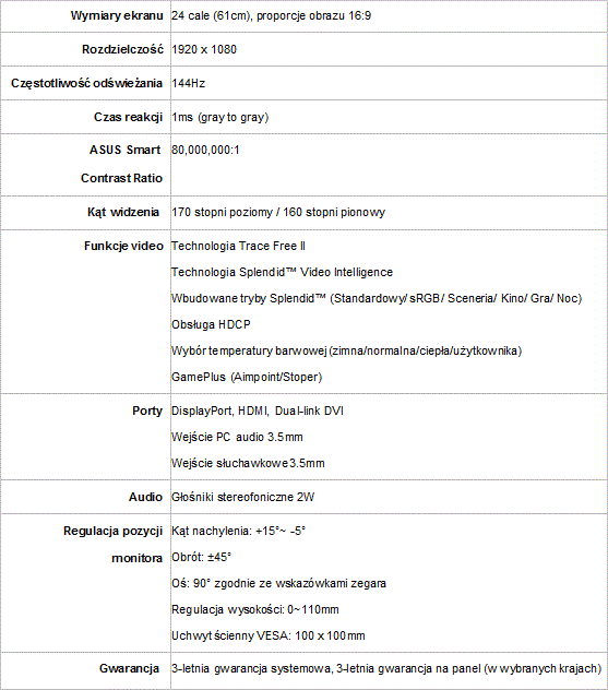 ASUS VG248QE - 24-cale z odwieaniem 144 Hz