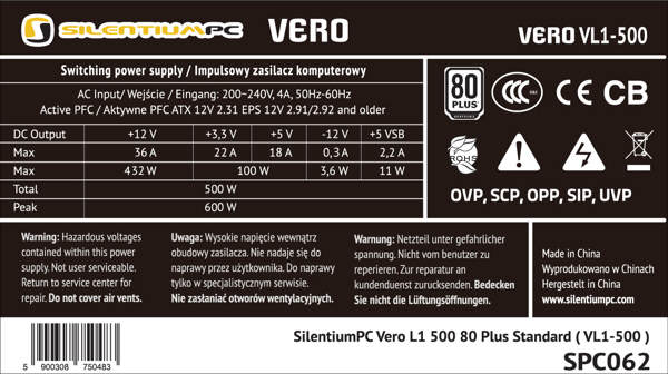SilentiumPC VERO L1 500W
