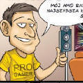 Obrazek AMD - komiks z Radeonami w tle...