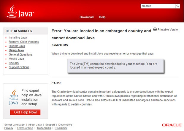 Rosjanie nie mogą pobrać Javę przez stronę Oracle