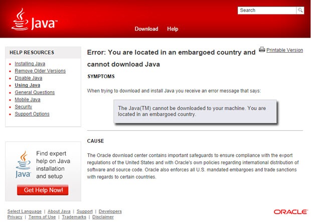 Rosjanie nie mog pobra Jav przez stron Oracle