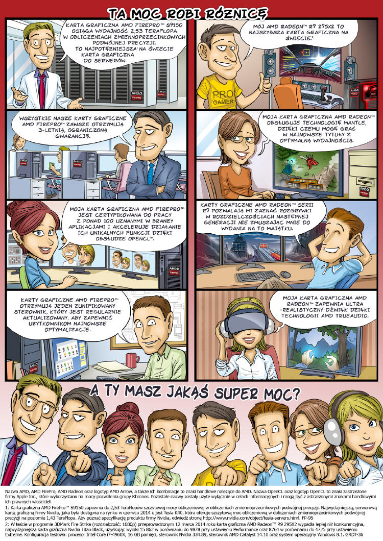 AMD - komiks z Radeonami w tle...