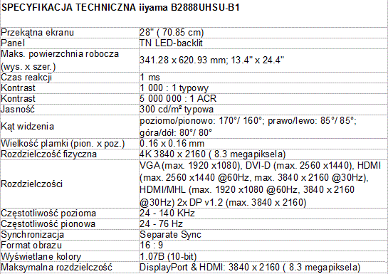 iiyama B2888UHSU - kolejny monitor w standardzie UHD