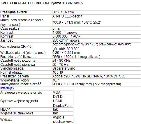 iiyama XB3070WQS-B1 - 30-cali matrycy AH-IPS