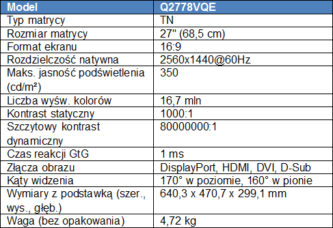 AOC Q2778VQE - 27-calowy monitor WQHD