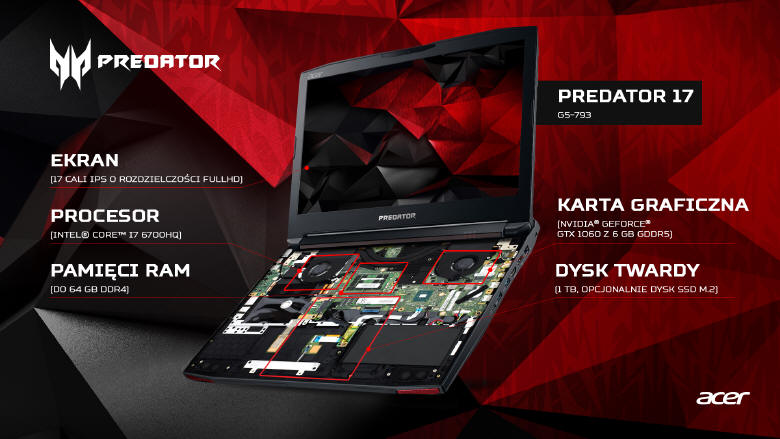 Nowy Predator 17 z kart graficzn Nvidia GeForce GTX 1060