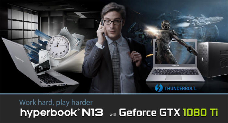 Hyperbook N13 z zewnętrzną kartą NVIDIA GTX1080Ti