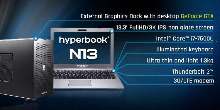 Hyperbook N13 z zewnętrzną kartą NVIDIA GTX1080Ti