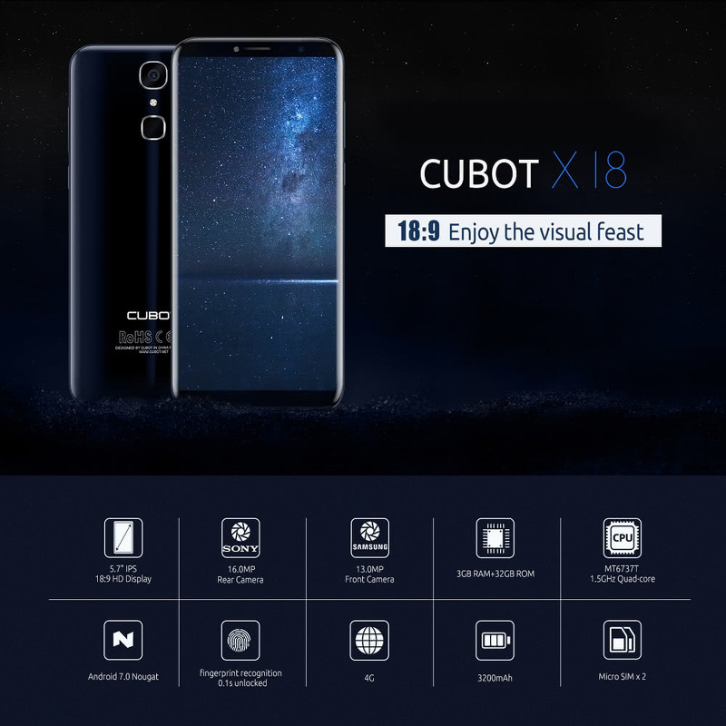 CUBOT X18 z duym ekranem 5,7’’ 18:9