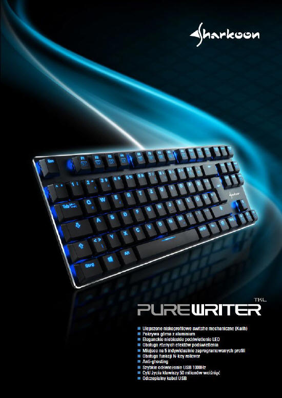 Sharkoon PureWriter TKL - niskoprofilowa, cicha klawiatura mechaniczna