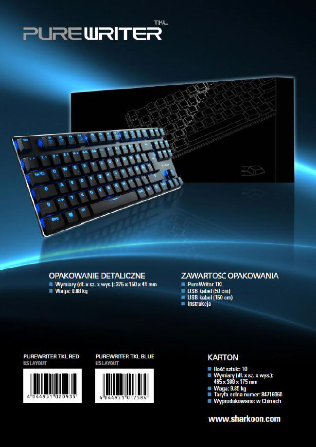 Sharkoon PureWriter TKL - niskoprofilowa, cicha klawiatura mechaniczna