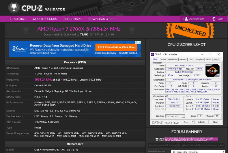 AMD Ryzen 7 2700X i 2600X podkrcone do 5.88 GHz