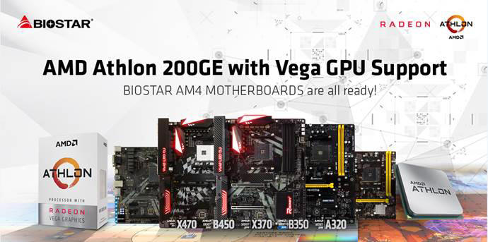 Pyty Gwne BIOSTAR AM4 wspieraj AMD AthlonT 200GE