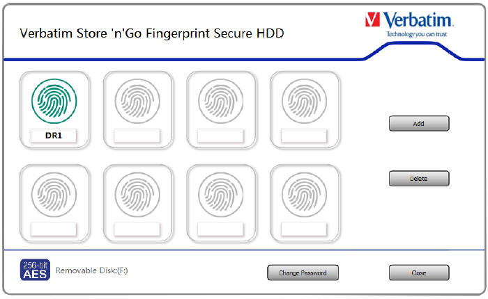 Verbatim Fingerprint Secure z 256-bitowym szyfrowaniem sprzętowym