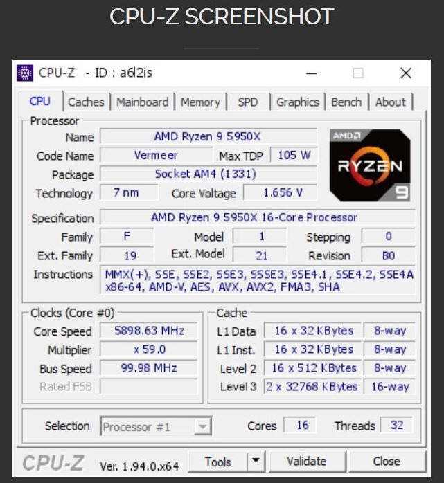 AMD Ryzen 9 5950X podkrcony do 5.90 GHz