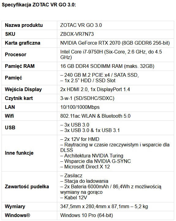 ZOTAC oficjalnie prezentuje VR GO 3.0 