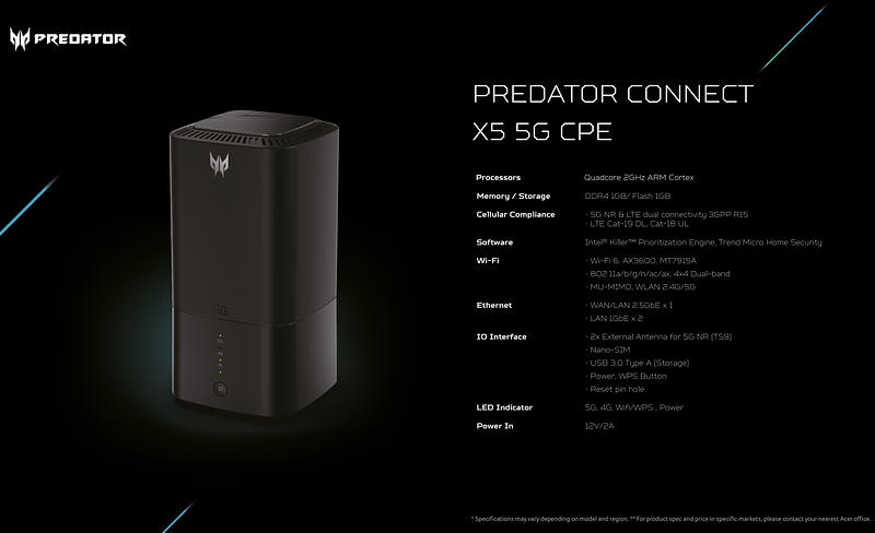 Acer Predator Connect X5 5G CE - router kompatybilny z Intel Killer