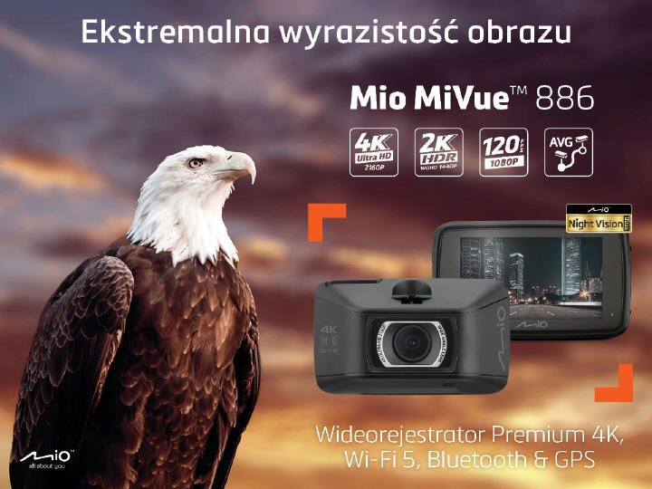 Mio MiVue 886 - wideorejestrator 4K UHD i aktywnym HDR