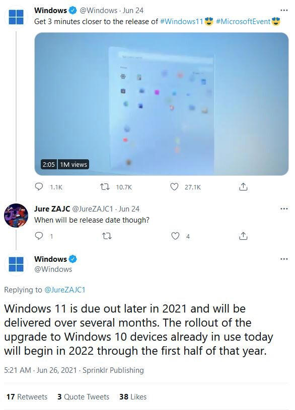 Windows 11- darmowy Upgrade dla Windows 10 dopiero w połowie 2022