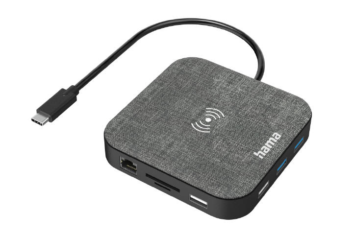 Multiport Hama USB-C z 12 gniazdami i wbudowaną ładowarką indukcyjną