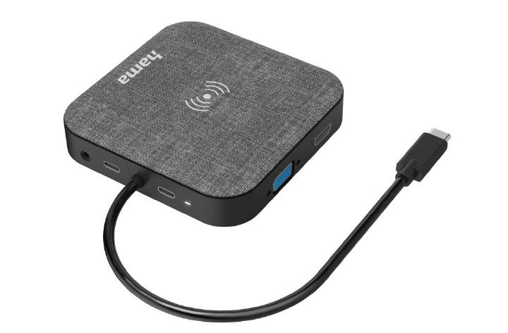 Multiport Hama USB-C z 12 gniazdami i wbudowaną ładowarką indukcyjną