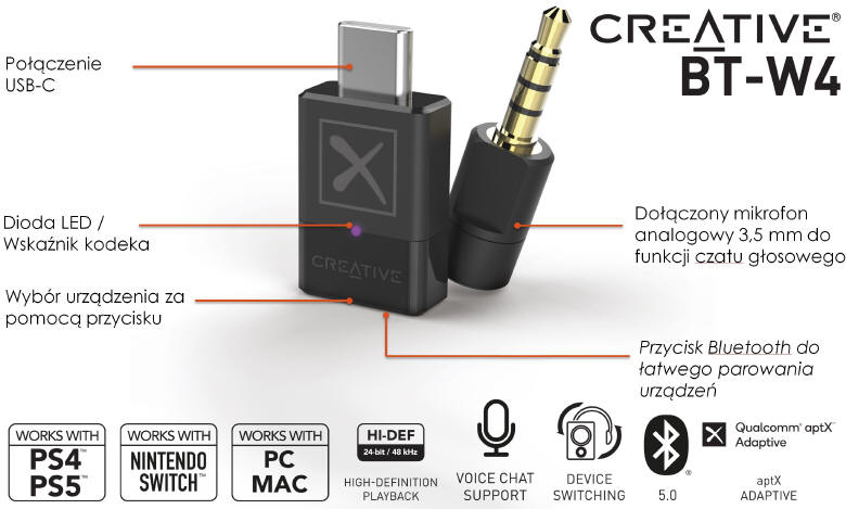 Creative BT-W4 - nadajnik dźwięku wysokiej rozdzielczości