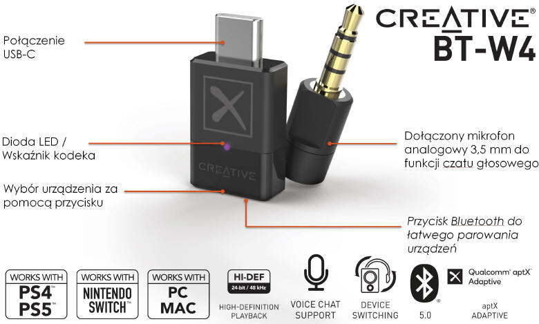 Creative BT-W4 - nadajnik dwiku wysokiej rozdzielczoci