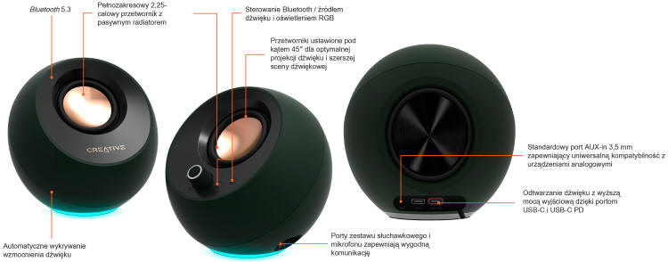 Creative Pebble Pro z Bluetooth 5.3 i konfigurowalnym oświetleniem RGB
