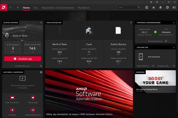 Najnowsze sterowniki AMD Software dla kart AMD Radeon RX