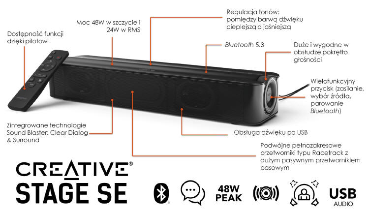 Creative Stage SE - Listwa dwikowa z technologi Bluetooth