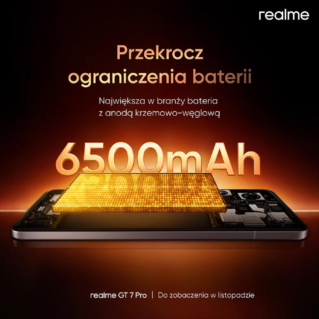 realme GT 7 Pro - bateria 6500 mAh i szybkie ładowanie 120 W