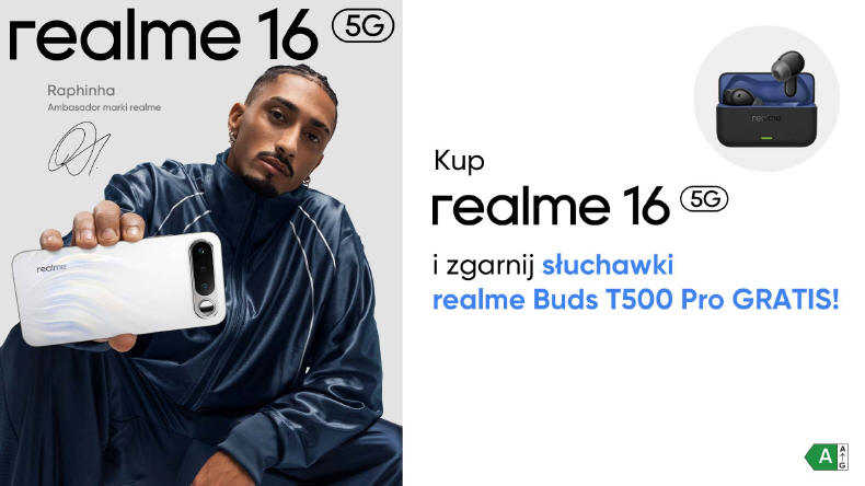 Kup realme 16 5G i odbierz s�uchawki realme Buds T500 Pro