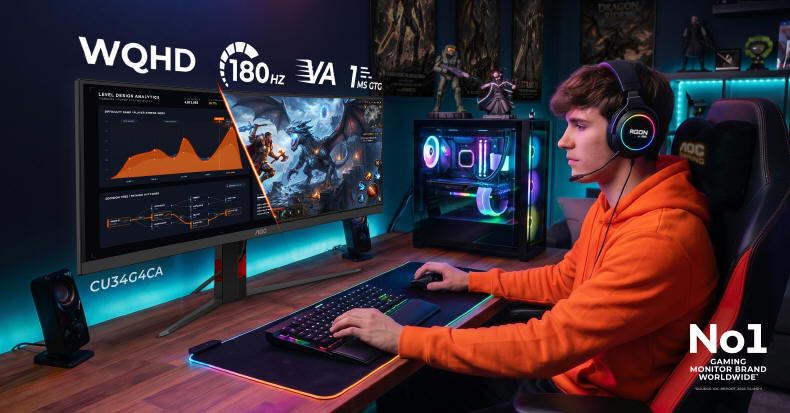 AOC GAMING - Dwa monitory 21:9 z przełącznikiem KVM i USB-C