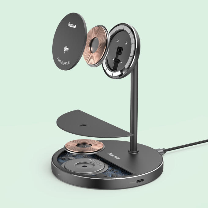 Hama Stand 2w1 Qi2 Fast Charge o mocy 15 W